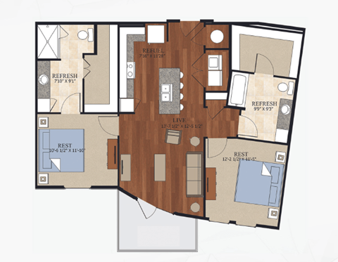 B10 Floor Plan | 1,054 Sq. Ft. at Abstract at Design District, Dallas, Texas, 75207